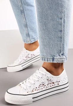 Białe Trampki Przed Kostkę z Ażurową Cholewką Shiliarre
