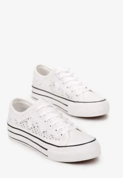 Białe Trampki Przed Kostkę z Ażurową Cholewką Shiliarre