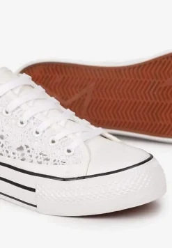 Białe Trampki Przed Kostkę z Ażurową Cholewką Shiliarre