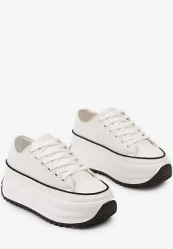 Białe Trampki Przed Kostkę na Wysokiej Platformie z Ozdobnym Protektorem Ligustra