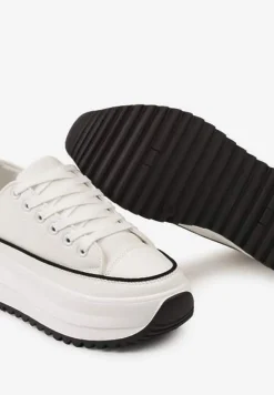 Białe Trampki Przed Kostkę na Wysokiej Platformie z Ozdobnym Protektorem Ligustra