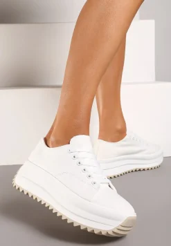 Białe Trampki Sneakersy na Platformie z Ozdobnym Bieżnikiem Dimorie