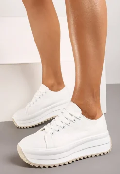 Białe Trampki Sneakersy na Platformie z Ozdobnym Bieżnikiem Dimorie