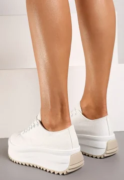 Białe Trampki Sneakersy na Platformie z Ozdobnym Bieżnikiem Dimorie