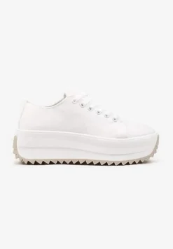 Białe Trampki Sneakersy na Platformie z Ozdobnym Bieżnikiem Dimorie