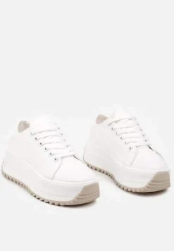 Białe Trampki Sneakersy na Platformie z Ozdobnym Bieżnikiem Dimorie