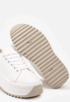 Białe Trampki Sneakersy na Platformie z Ozdobnym Bieżnikiem Dimorie