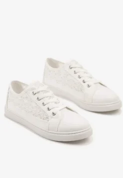 Białe Trampki Tenisówki Ozdobione Ażurową Cholewką Xalimi
