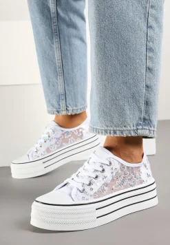 Białe Trampki Vices z Siateczki z Cekinami na Grubej Podeszwie Telanila