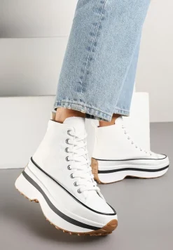 Białe Trampki z Cholewką za Kostkę na Platformie Falavira