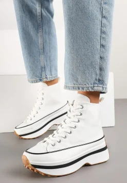 Białe Trampki z Cholewką za Kostkę na Platformie Falavira
