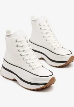 Białe Trampki z Cholewką za Kostkę na Platformie Falavira