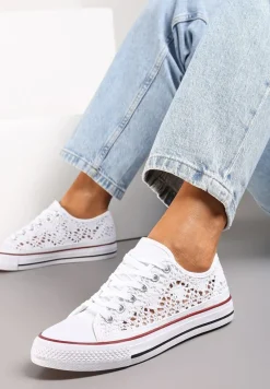 Białe Trampki z Krótką Ażurową Cholewką Paerina