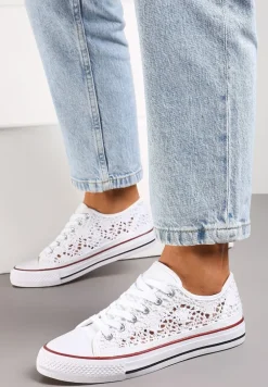 Białe Trampki z Krótką Ażurową Cholewką Paerina