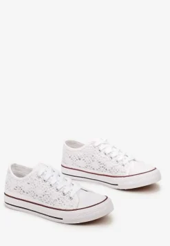 Białe Trampki z Krótką Ażurową Cholewką Paerina