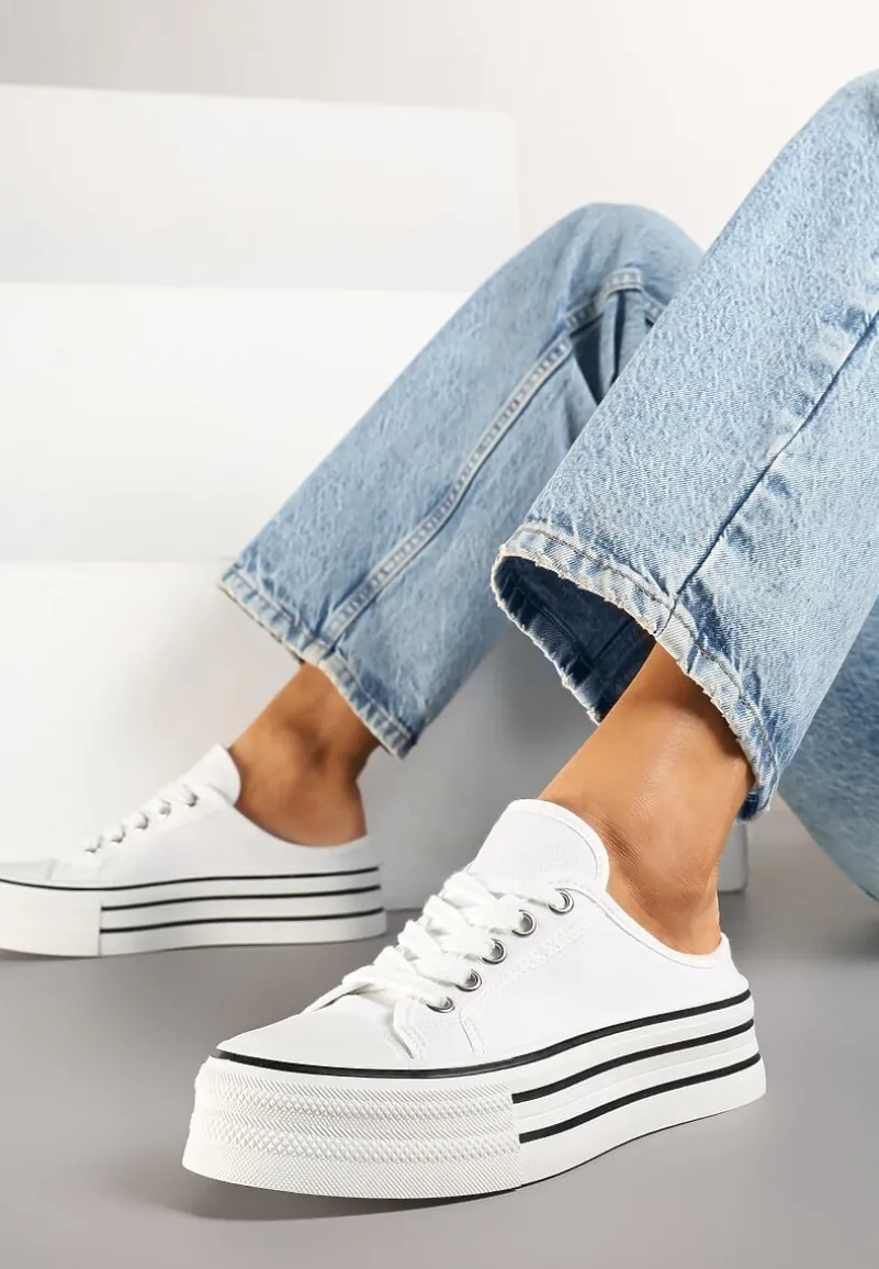 Białe Trampki z Niską Cholewką na Podwójnej Podeszwie Lenisna