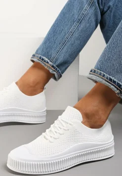 Białe Trampki z Siateczkową Cholewką i Tłoczoną Podeszwą Lalnai