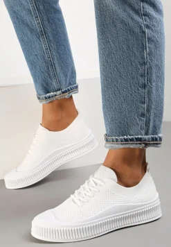 Białe Trampki z Siateczkową Cholewką i Tłoczoną Podeszwą Lalnai