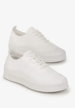 Białe Trampki z Siateczkową Cholewką i Tłoczoną Podeszwą Lalnai