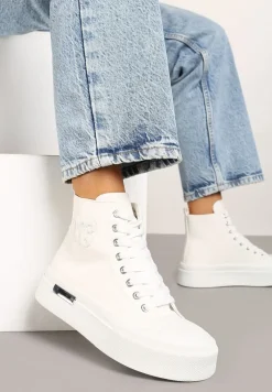 Białe Trampki za Kostkę na Platformie z Ozdobną Wstawką Mesidra