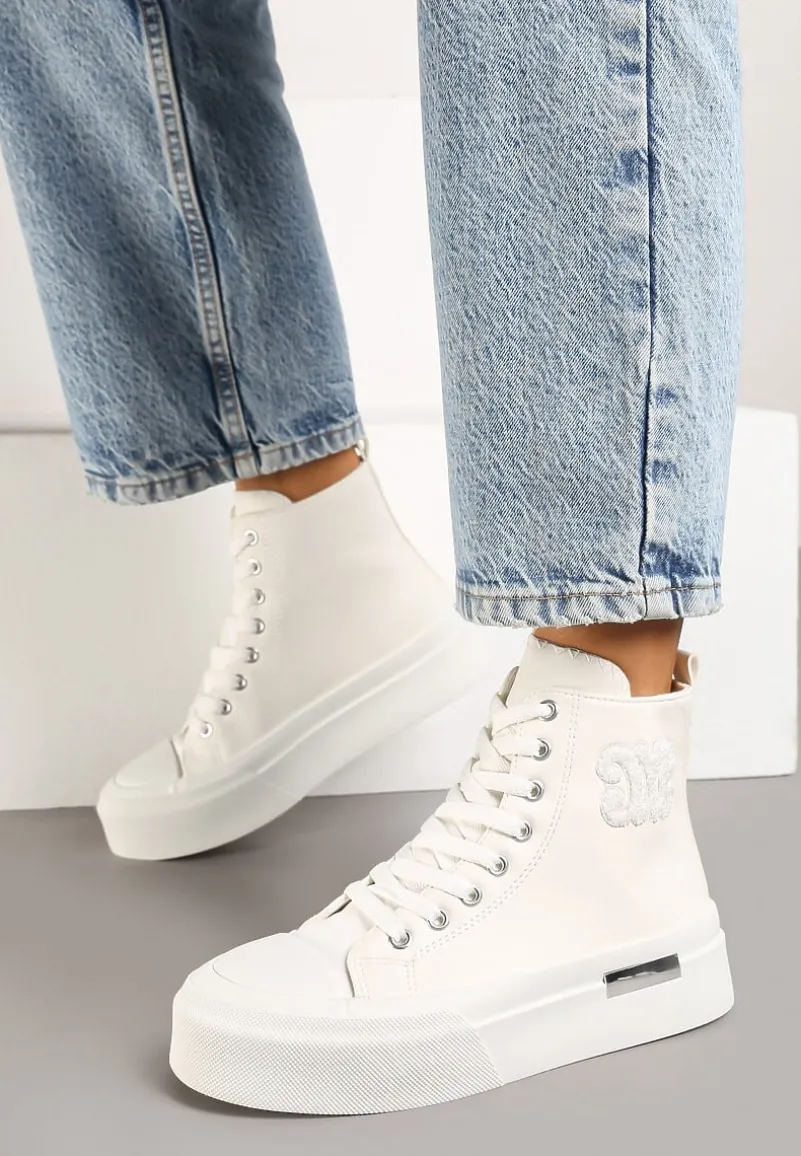 Białe Trampki za Kostkę na Platformie z Ozdobną Wstawką Mesidra