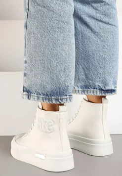 Białe Trampki za Kostkę na Platformie z Ozdobną Wstawką Mesidra