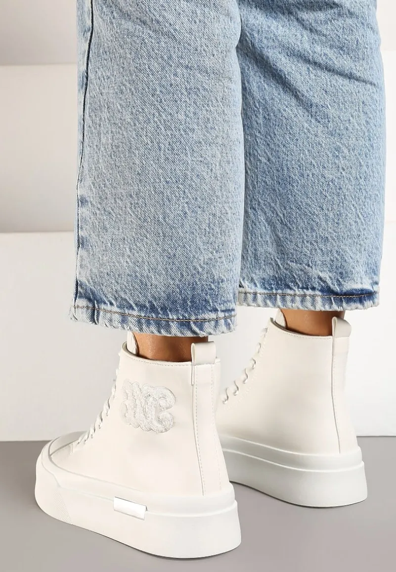 Białe Trampki za Kostkę na Platformie z Ozdobną Wstawką Mesidra