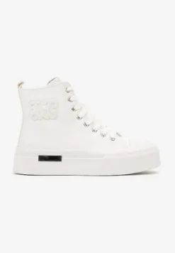 Białe Trampki za Kostkę na Platformie z Ozdobną Wstawką Mesidra