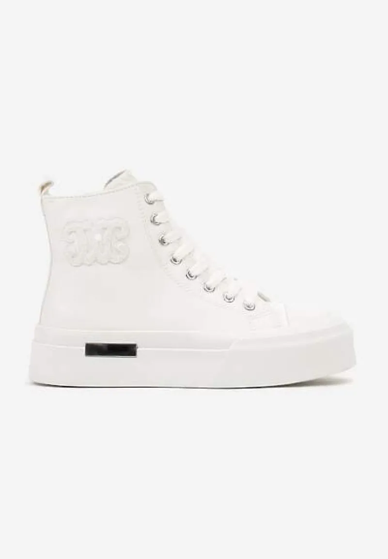 Białe Trampki za Kostkę na Platformie z Ozdobną Wstawką Mesidra