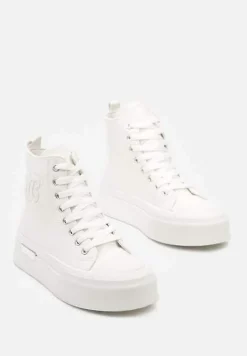 Białe Trampki za Kostkę na Platformie z Ozdobną Wstawką Mesidra