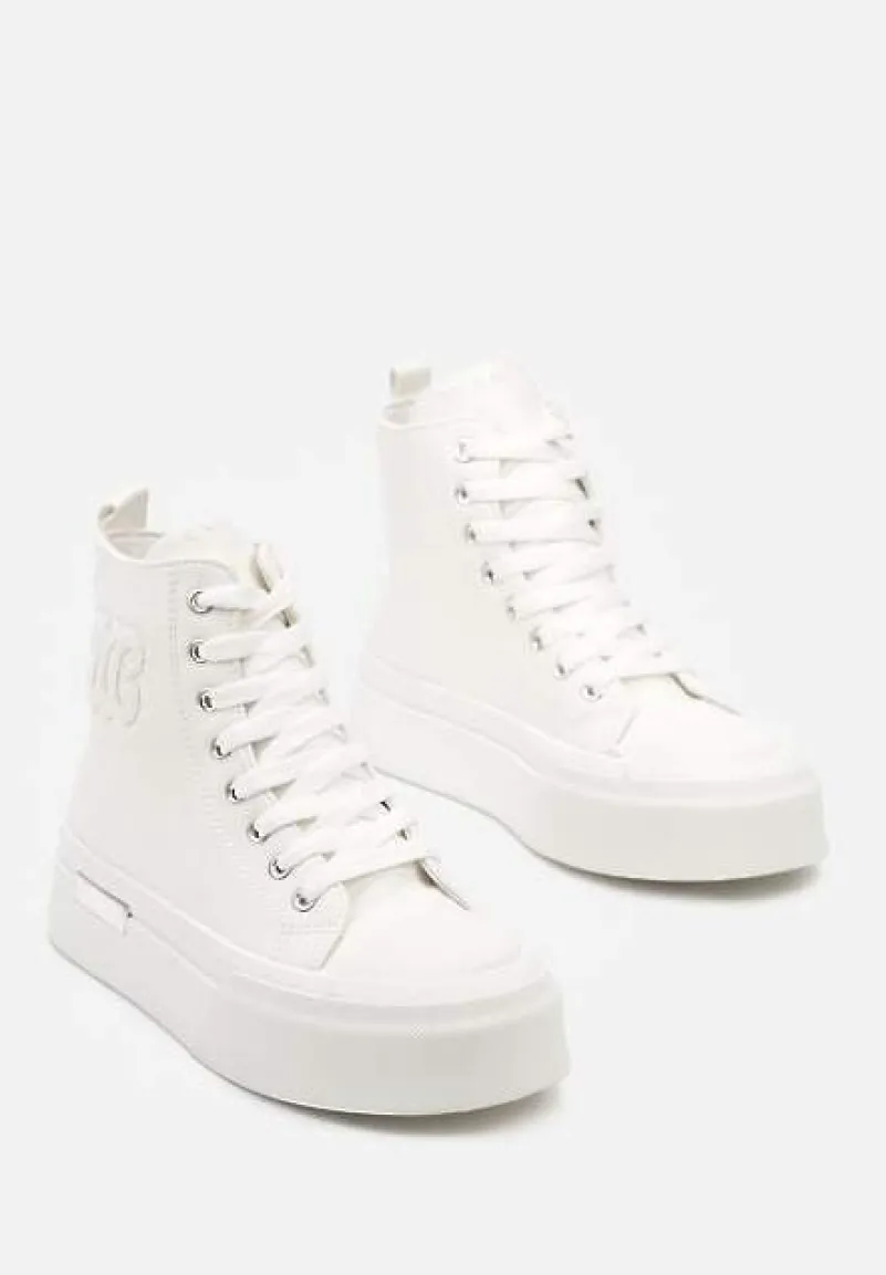 Białe Trampki za Kostkę na Platformie z Ozdobną Wstawką Mesidra