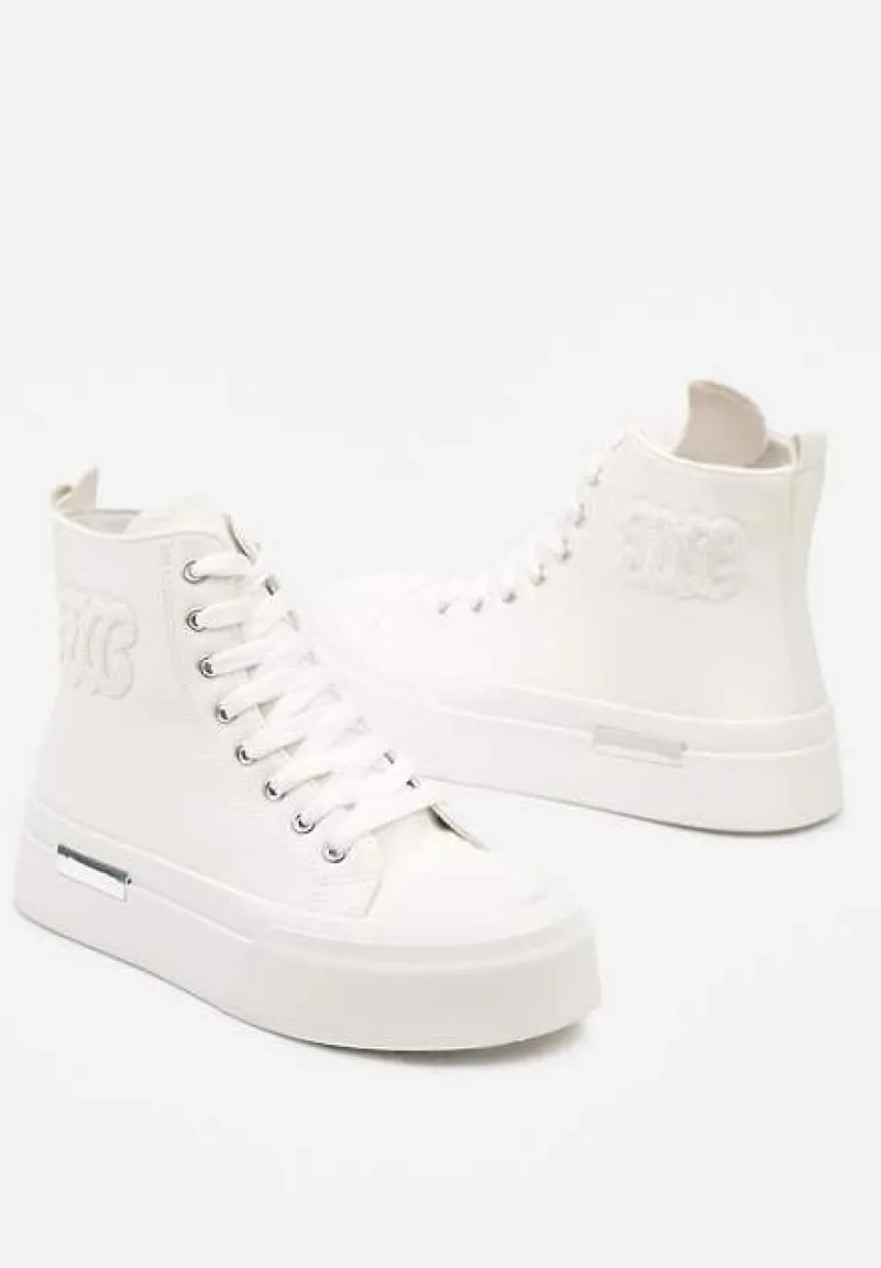 Białe Trampki za Kostkę na Platformie z Ozdobną Wstawką Mesidra