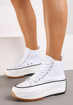 Białe Trampki za Kostkę na Wysokiej Platformie Julieyati