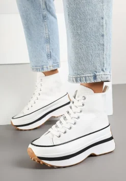 Białe Trampki za Kostkę na Platformie z Tłoczeniami Danawinn
