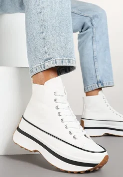 Białe Trampki za Kostkę na Platformie z Tłoczeniami Danawinn