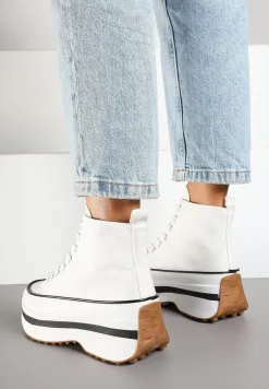 Białe Trampki za Kostkę na Platformie z Tłoczeniami Danawinn