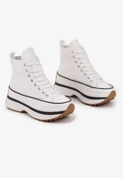 Białe Trampki za Kostkę na Platformie z Tłoczeniami Danawinn