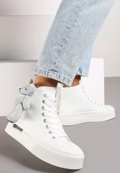 Białe Trampki za Kostkę na Grubej Podeszwie z Aplikacją w Kształcie Misia Ivarina