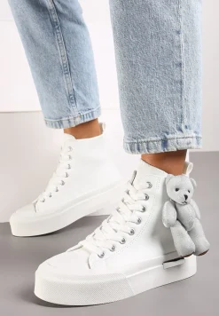 Białe Trampki za Kostkę na Grubej Podeszwie z Aplikacją w Kształcie Misia Ivarina
