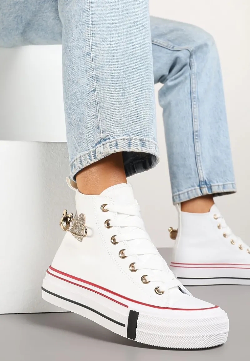 Białe Trampki za Kostkę Ozdobione Aplikacją 3D Vizana