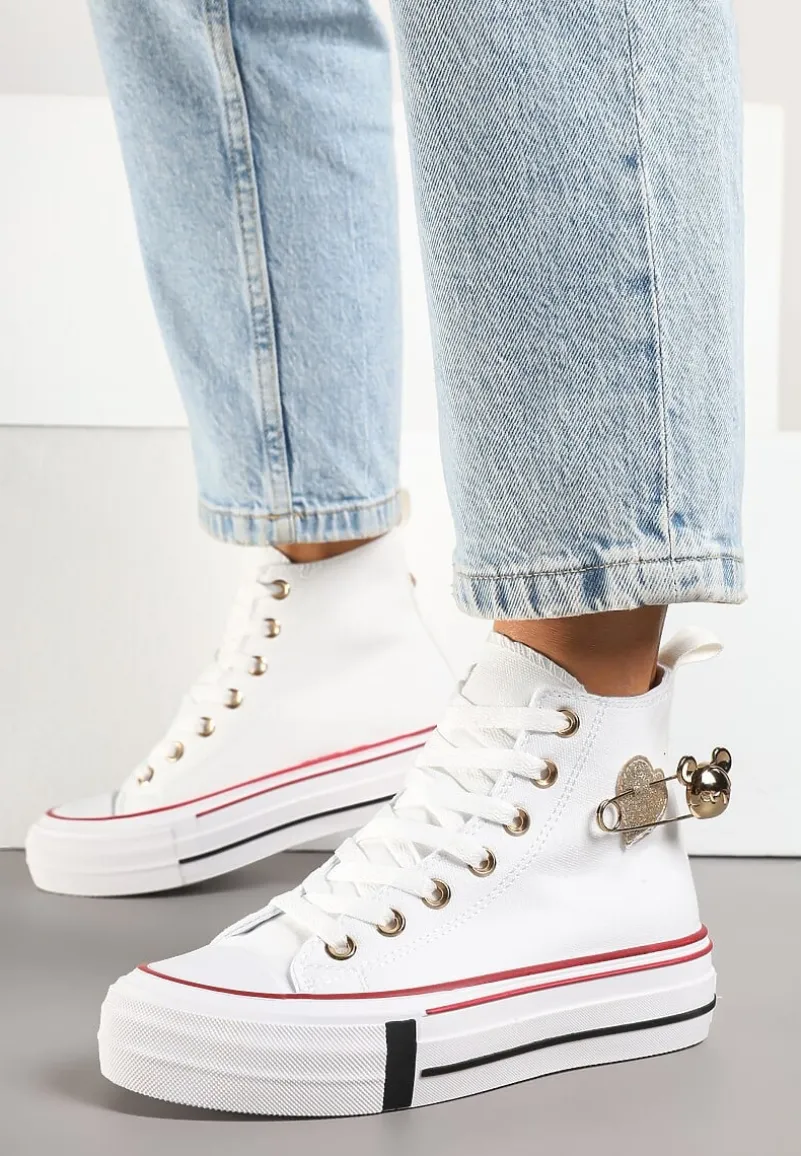 Białe Trampki za Kostkę Ozdobione Aplikacją 3D Vizana