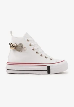 Białe Trampki za Kostkę Ozdobione Aplikacją 3D Vizana