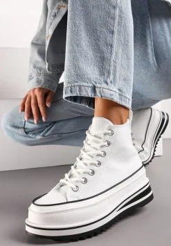 Białe Trampki za Kostkę z Dekoracyjną Platformą Lomiata