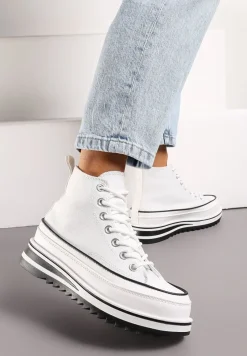 Białe Trampki za Kostkę z Dekoracyjną Platformą Lomiata