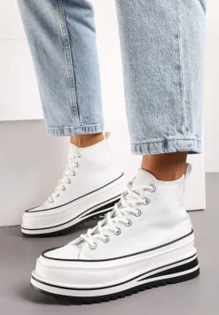 Białe Trampki za Kostkę z Dekoracyjną Platformą Lomiata