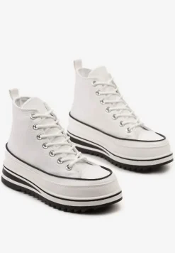 Białe Trampki za Kostkę z Dekoracyjną Platformą Lomiata