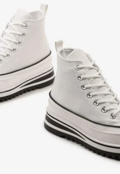 Białe Trampki za Kostkę z Dekoracyjną Platformą Lomiata