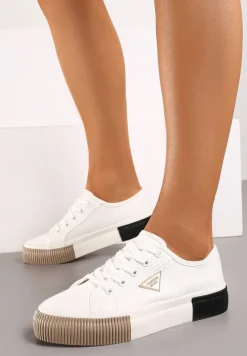 Białe Trampki ze Sznurowaniem Zdobione Metalową Aplikacją Vimeria