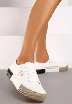 Białe Trampki ze Sznurowaniem Zdobione Metalową Aplikacją Vimeria