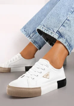 Białe Trampki ze Sznurowaniem Zdobione Metalową Aplikacją Vimeria